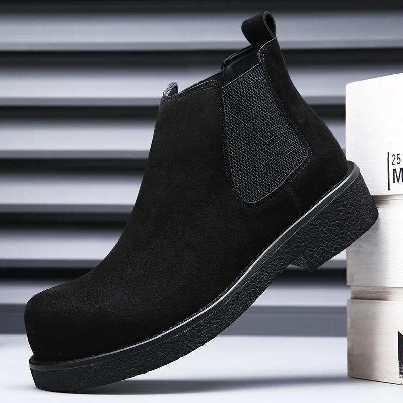 Botas amarillas grandes para hombre, suela antideslizante duradera, suela alta y gruesa, botas de trabajo británicas con forro polar para invierno, novedad de 2025