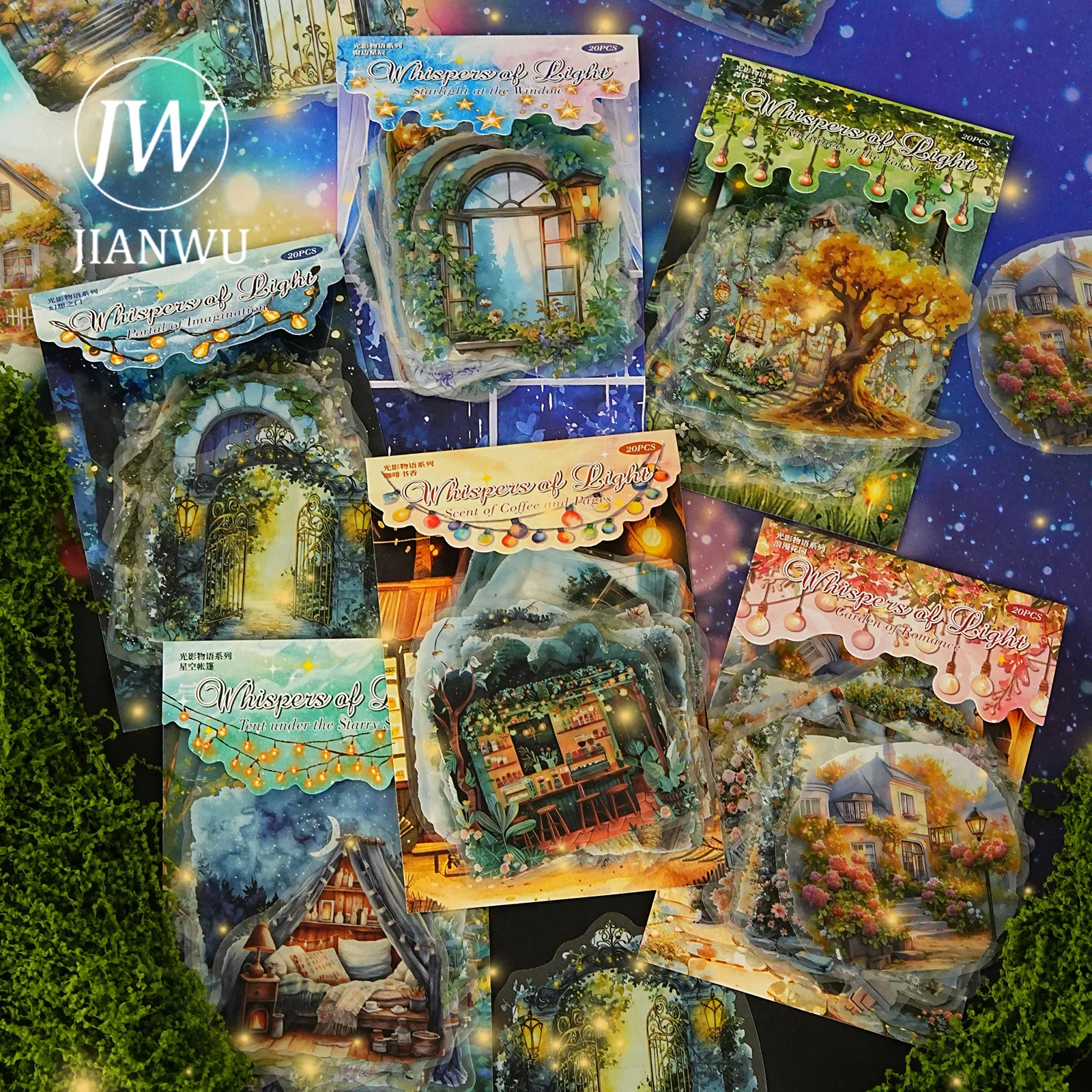 JIANWU Story of Light and Shadow Series Vintage Plant Window Landscape Material Collage PET Sticker Creative Journal Stationery view 2