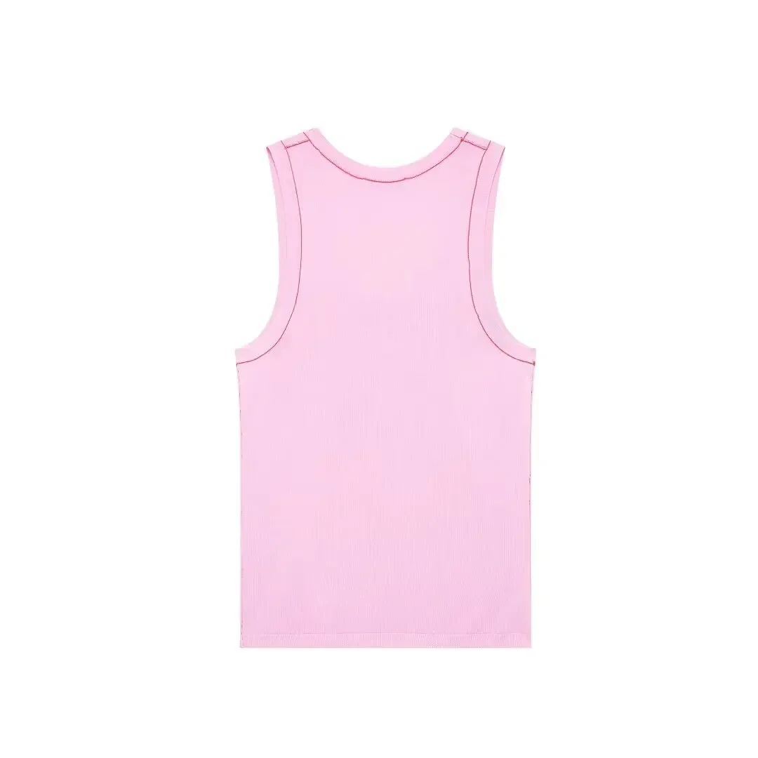 Women's New Fashion Color Contrasting Edge Design Elastic Slim Knitted Top Retro O Neck Sleeveless Women's Tank Top Unique Top