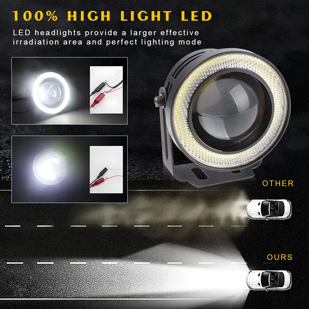 Automobile Projector Led Fog Lights 6000K Halogen Angel Eye DRL Daytime Running Fog Lamp for toyota corolla jeep 2.5\