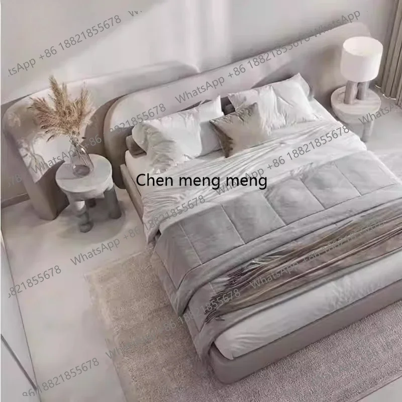 

Двуспальная кровать F150 в итальянском минималистичном стиле, элитная, с широким изголовьем, из массива дерева и ткани, для главной спальни, в стиле легкой роскоши.