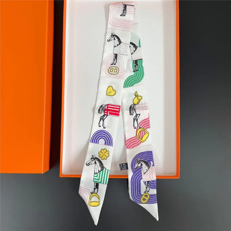 Carriage Chain Silk Ribbon Silk Scarf Handbag Handle Wrap Bag Ribbon Scarf Women Girls Head Hair Wrist Decoration