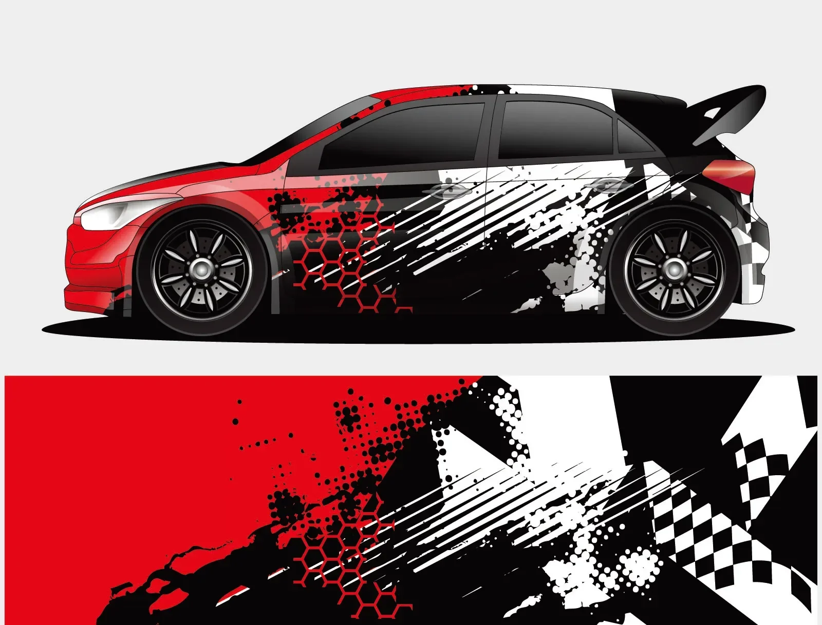 DIY Red Racing Car Graphic Decal Full Body Vinyl Wrap Modern Design Vector Image Car Full Wrap Sticker Decorative Car Decal Cut