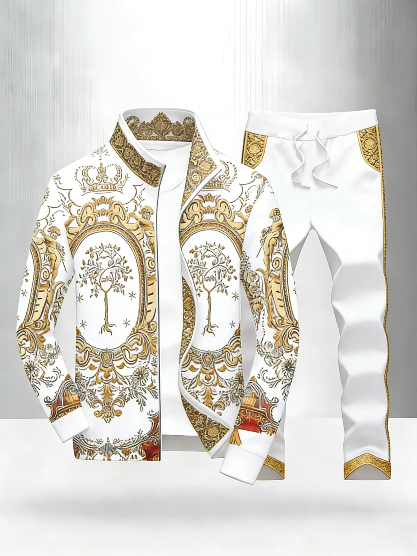 Fashion Spliced Hue Sport Outfit For Gentlemen Zip Fasten Top Adjustable Waist Sweatpants Diverse Color Assortment Street Workou