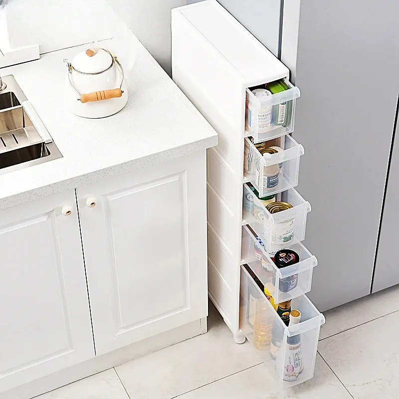 

14cm Narrow Seam Storage Rack Plastic Toilet Rack Drawer Type lockers Bathroom Crevice Cabinet Kitchen