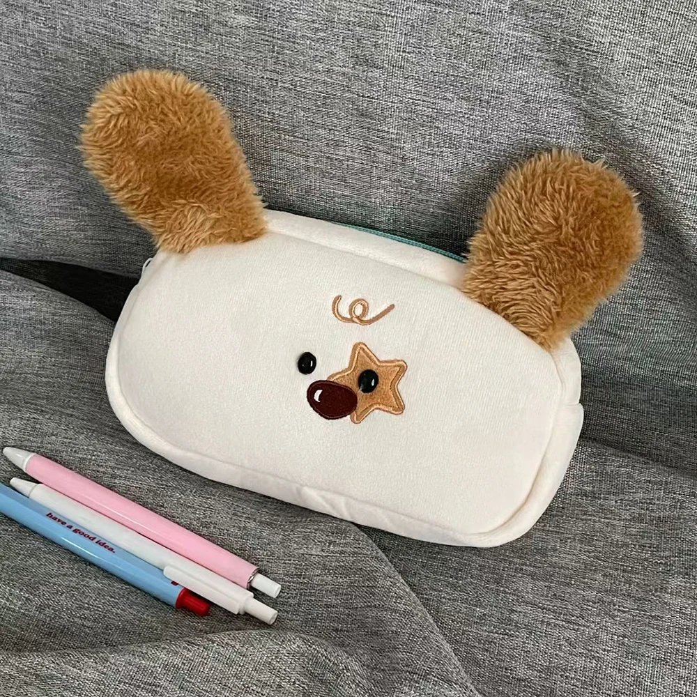 Cute Plush Cartoon Animal Pen Bag Large Capacity Storage Bag Plush Portable Makeup Bag