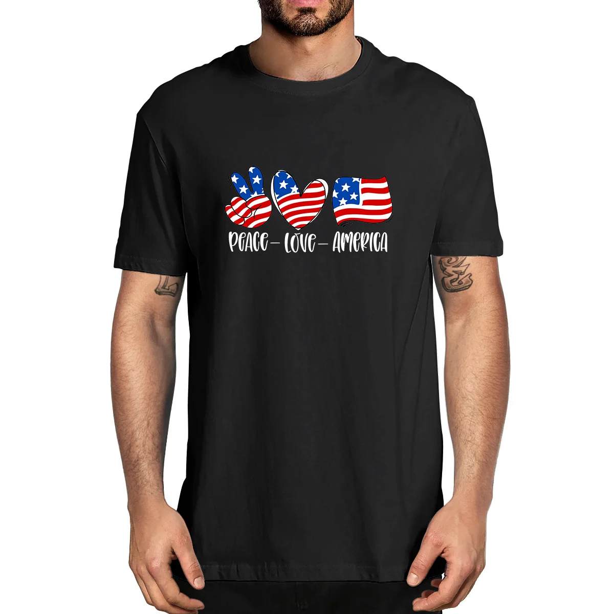 

Unisex Cotton Patriotic 4th of July Peace Love America Funny Summer Men's Novelty T-Shirt Harajuku Streetwear Casual Women Tee