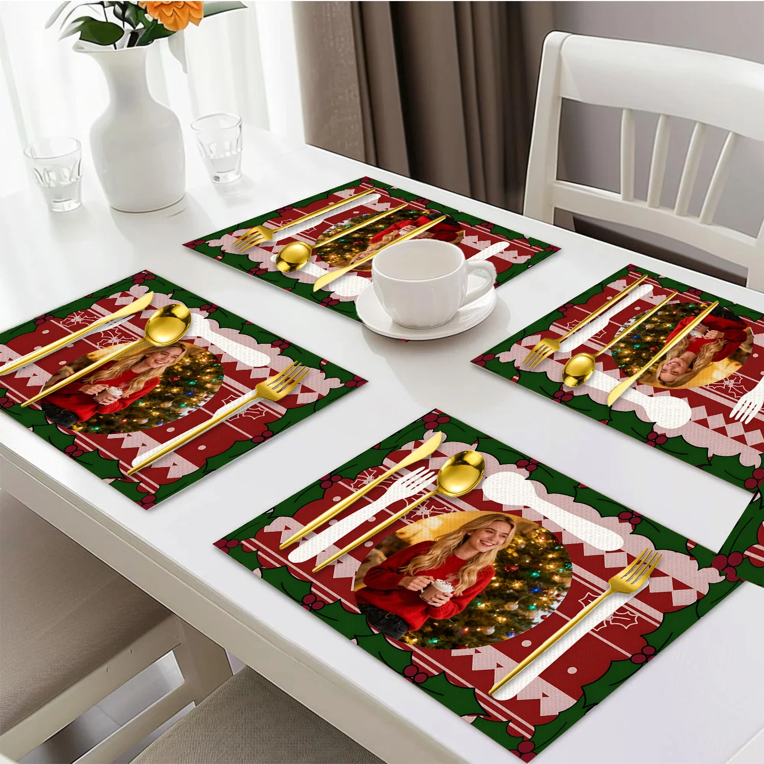 1pcs Custom Photo Christmas Placemats, Valentine's Day Ornaments, Personalized Holiday Gifts for Loved Ones,Table Party Placemat