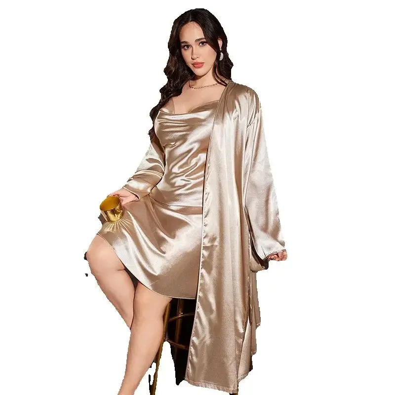 

Комплект из 2 предметов: женский длинный халат оверсайз 5XL, элегантное кимоно, ночная сорочка, сексуальное свободное белье для сна и дома