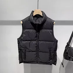 Chaleco de invierno para hombre, moda informal para hombre, cuello levantado, chaleco de plumón de pato blanco, chaquetas gruesas y cálidas sin mangas a prueba de viento para exteriores