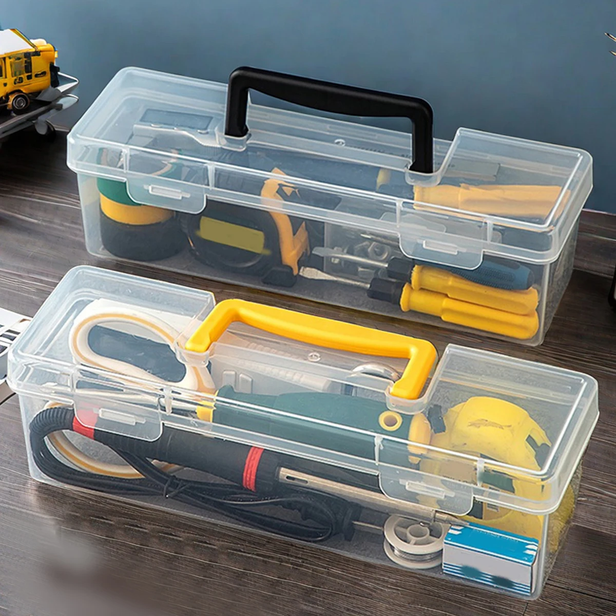 WORTHBUY Multifunctional Hardware Tool Box Plastic Tool Storage Box Portable Tool Organizer with Handle Large Capacity Tool Case