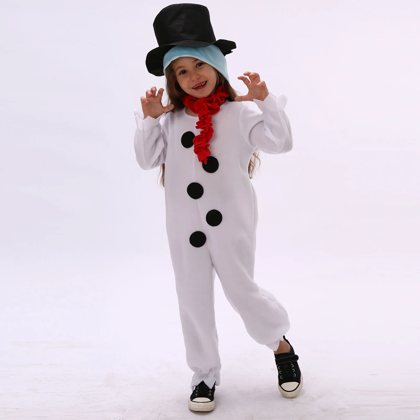 زي عيد الميلاد للأطفال الأولاد ذو قيمة ممتازة، بدلة قفز مرقعة بأكمام طويلة ورقبة دائرية ووشاح زي رجل الثلج التنكري