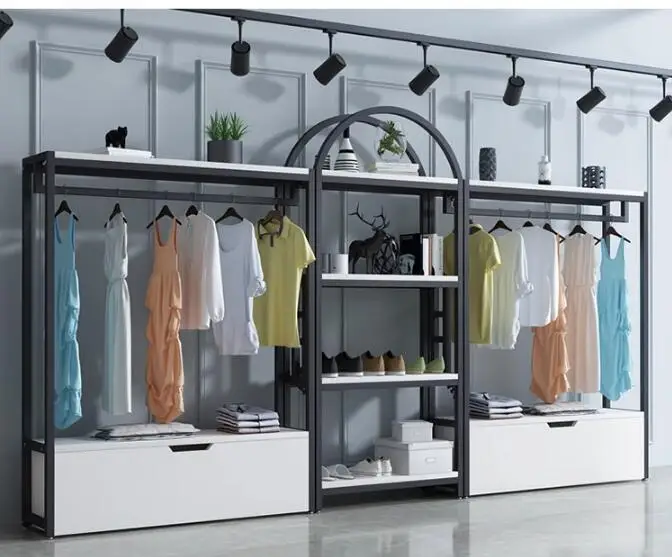 Clothing store display shelf floor hanging clothes shelf Light luxury display shelf live rack shelves