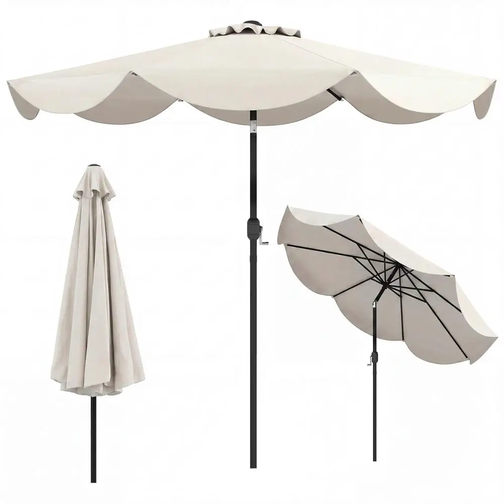 9 FT Patio Umbrella With Crank Handle And Push Button Tilt-Beige