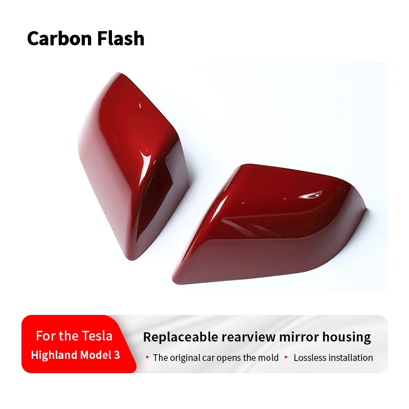 

Carbon flash For Tesla Model 3 2021-2025 Highland Rear View Mirror Shell Replacement Cover Rearview Mirror red Caps Replace Part