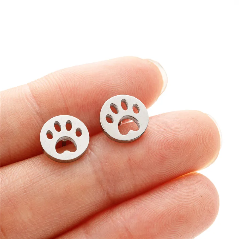 4Pairs/Lot Lovely Stainless Steel Dog Paw Stud Earrings for Women Everyday Jewelry Fashion Animal Cat Footprint Earing Accessory