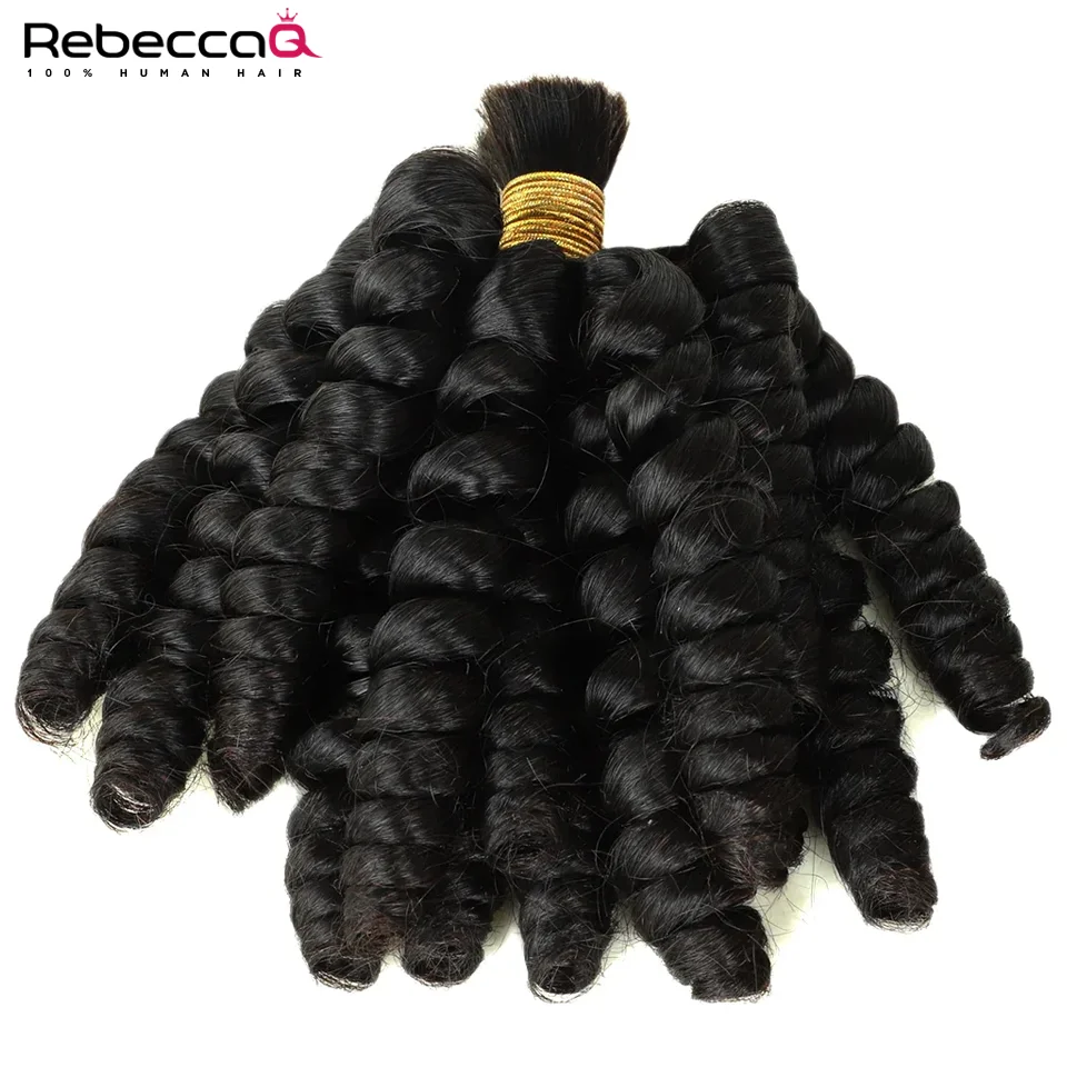 QVR Funmi Curly Human Hair Bulk for Braiding Human Hair Bundles No Weft Double Drawn Burmese Hair Bouncy Curly for Boho Braids