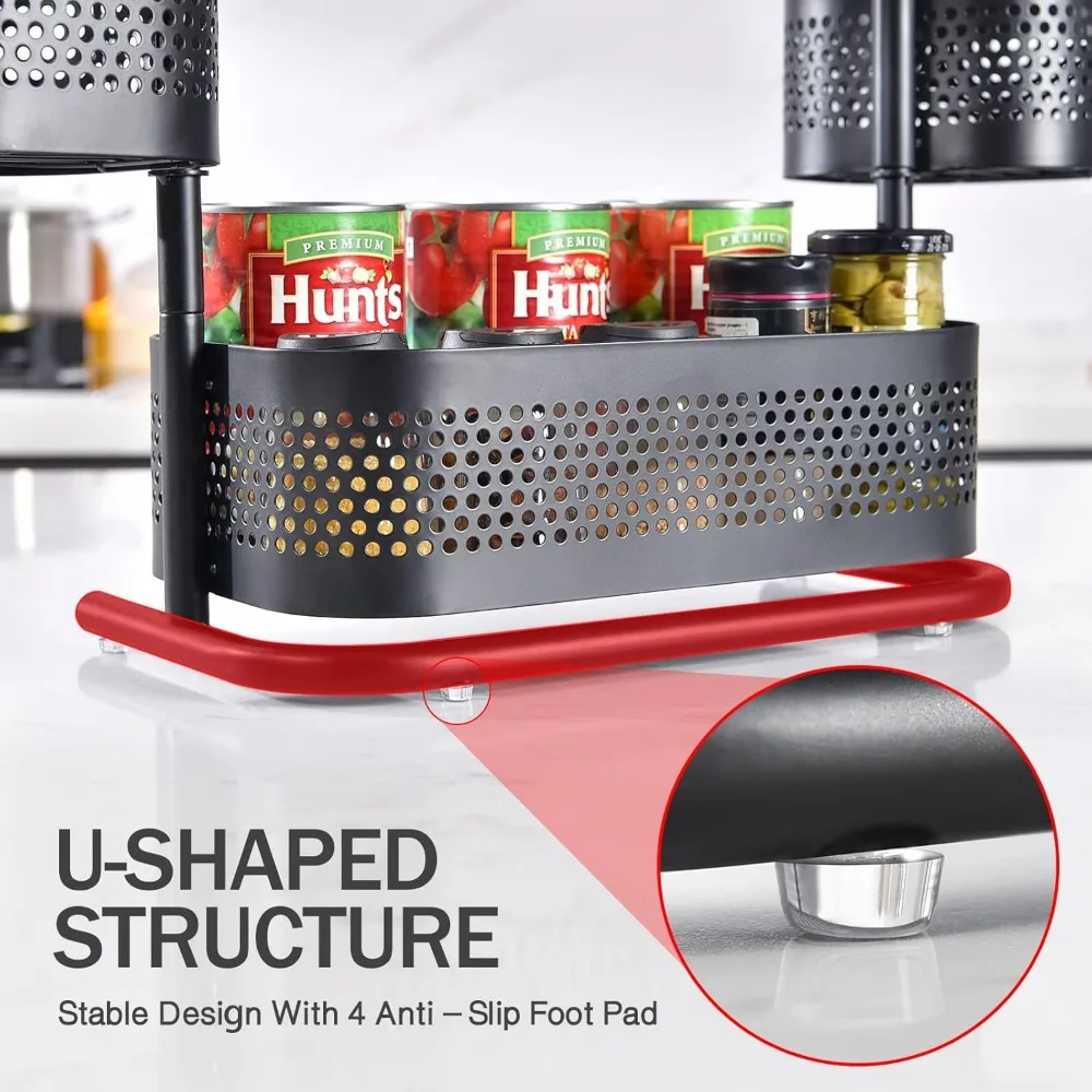 Draaibare opbergkast met 3 niveaus, badkamertellerorganizer met antislipvoet, zwart