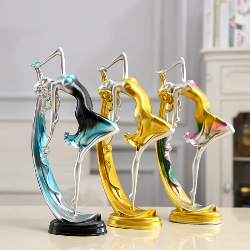 Dancing Girl Figure Statue Modern Ballet Sculptures Resin Crafts Home Decor Desktop Ornament Elegant Gift 10*22CM Christmas