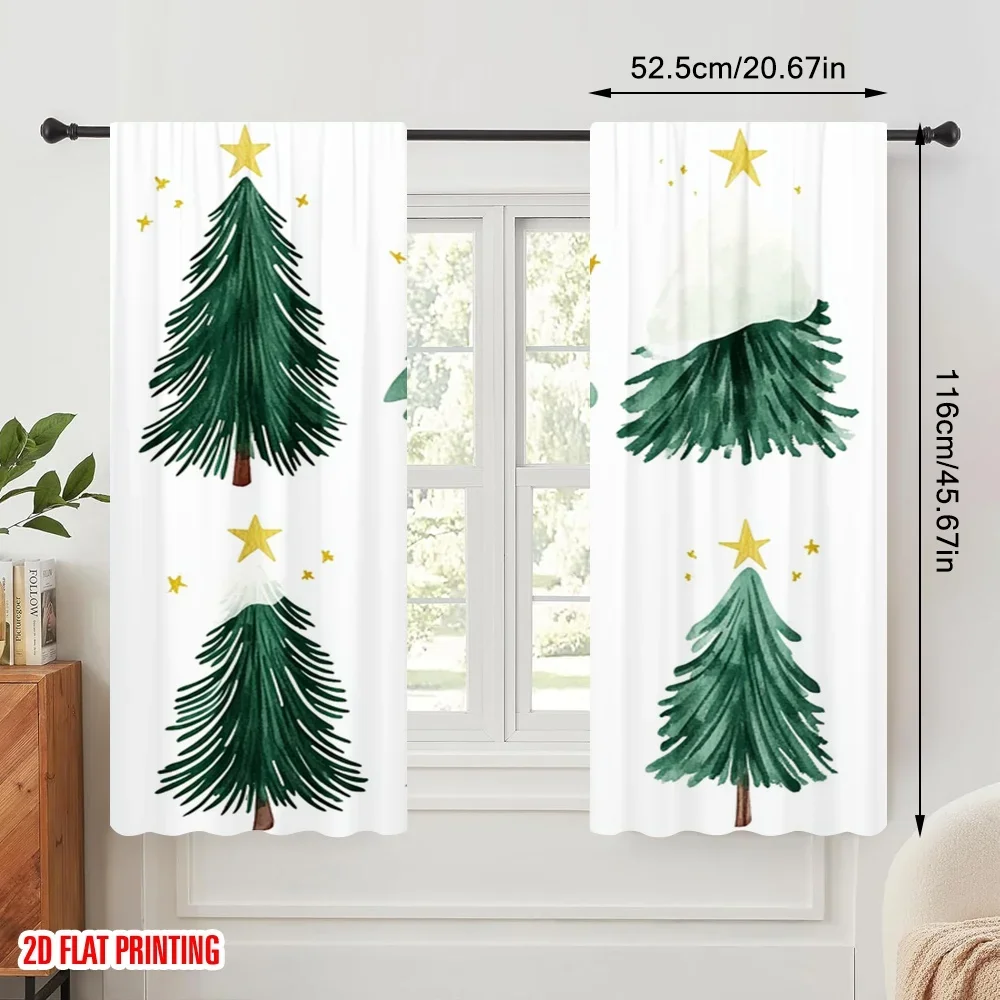 2pcs,2D plane printing Curtains Roller Blinds Christmas Tree Snow Stars (2) Polyester (without rod) Decorations Inside Perfect
