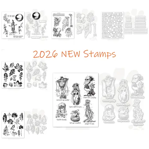 2026 New Halloween Dark Vintage Clear Stamp & Metal Cutting Die Set Skeleton Bones Scarecrow Fantasy Monster Autumn Scrapbooking