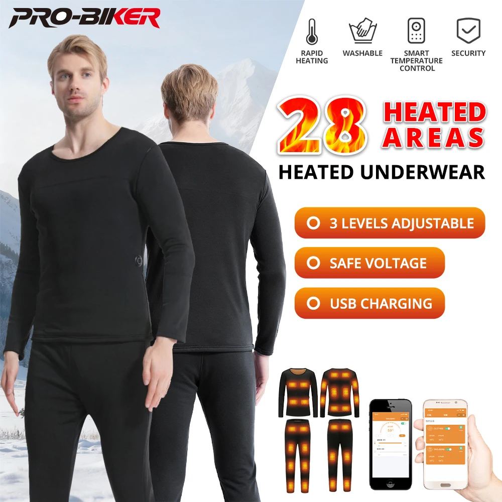 

28 Zone Winter Warm Underwear Set Smartphone APP Temperature Control USB Electric Motorcycle Ski Jacket