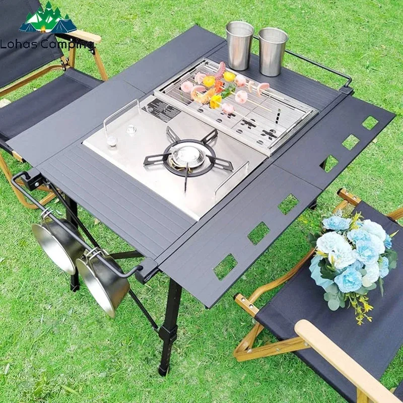 

Lightweight Camping Folding IGT table extend Brazier table multifunctional adjustable leg Desktop burner bbq table