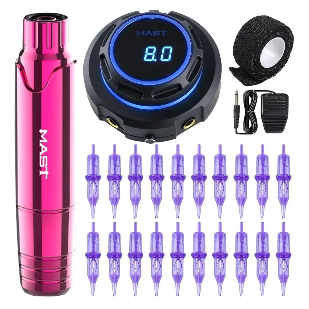 

Professional Tattoo Gun Kit with Digital Power Supply, 20 Needle Cartridges for Line Work
