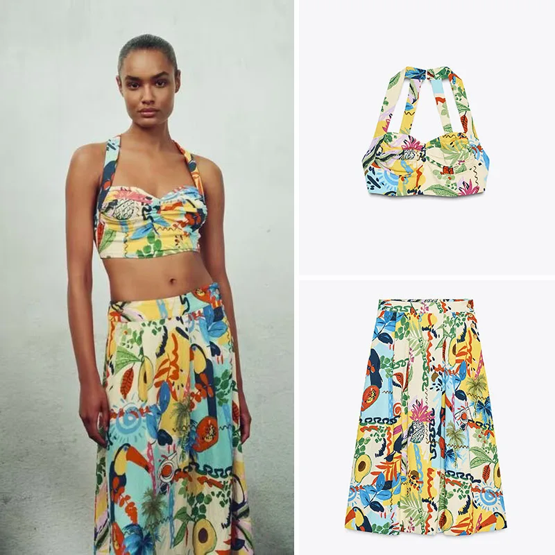 

Summer New Women's Faion ort Midi Skirt And Top Set Casual Sle Adult Fem Clothing ort Length Suitable for Summer