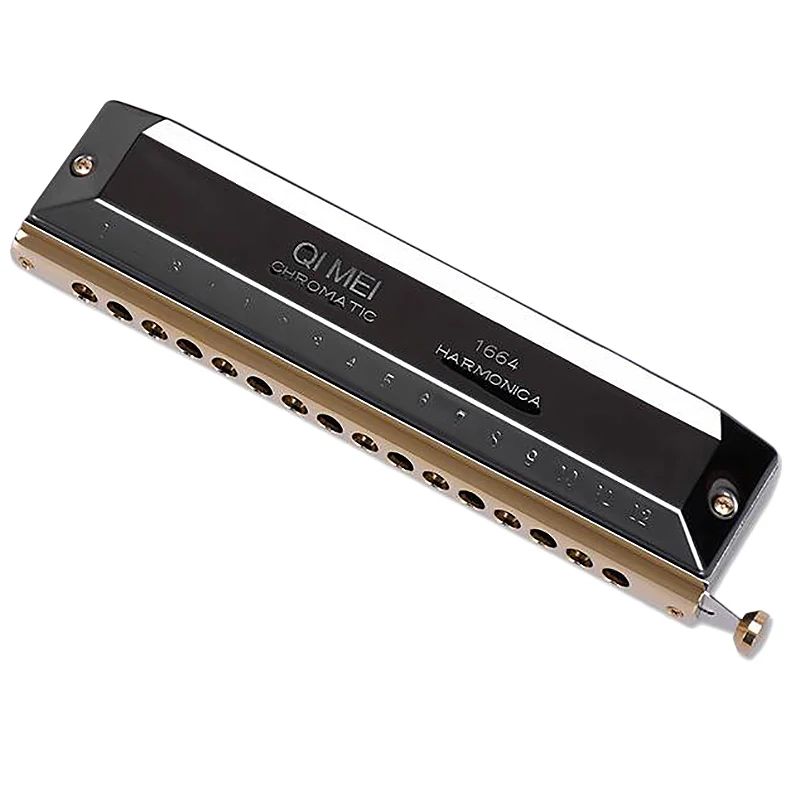 QIMEI Professional Chromatic Harmonica 16 Hole 64 Tone Key of C Round Mouthpiece Mouth Organ for High-End Performers