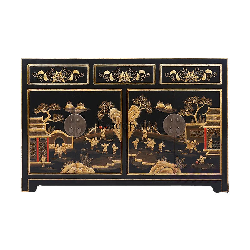 

New Chinese style solid wood dining side cabinet storage porch cabinet living room partition