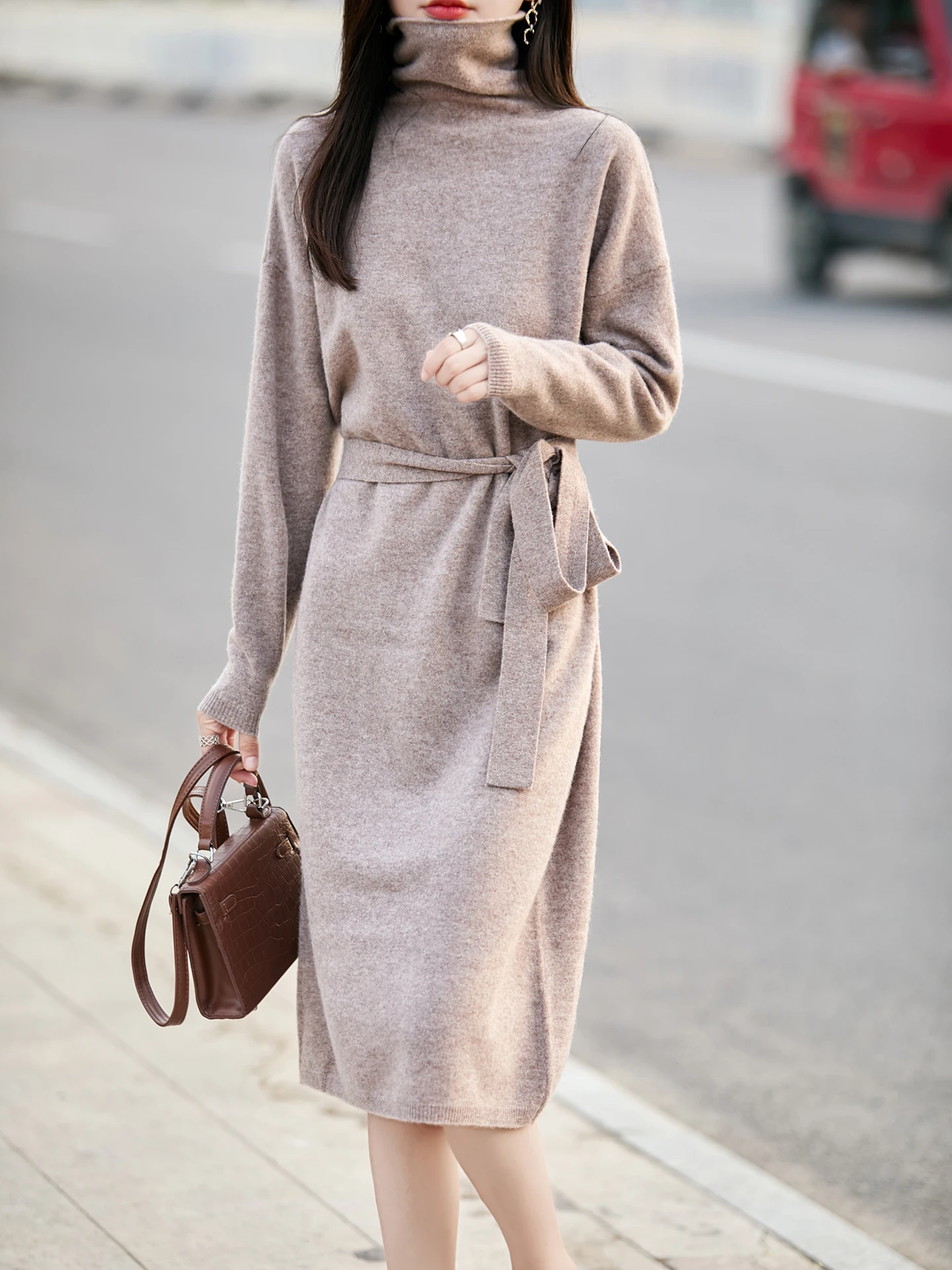 المرأة فستان من الصوف سترة 100% ميرينو الصوف محبوك تنورة طويلة الخريف الشتاء الياقة المدورة البلوز الصوف الخالص فضفاض تنورة مستقيمة