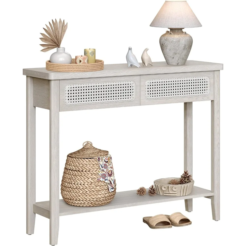 

Console Table, Sofa Table, Narrow Entryway Table with 2 Drawers, Open Storage Shelf, Rounded Corners, for Living Room, B