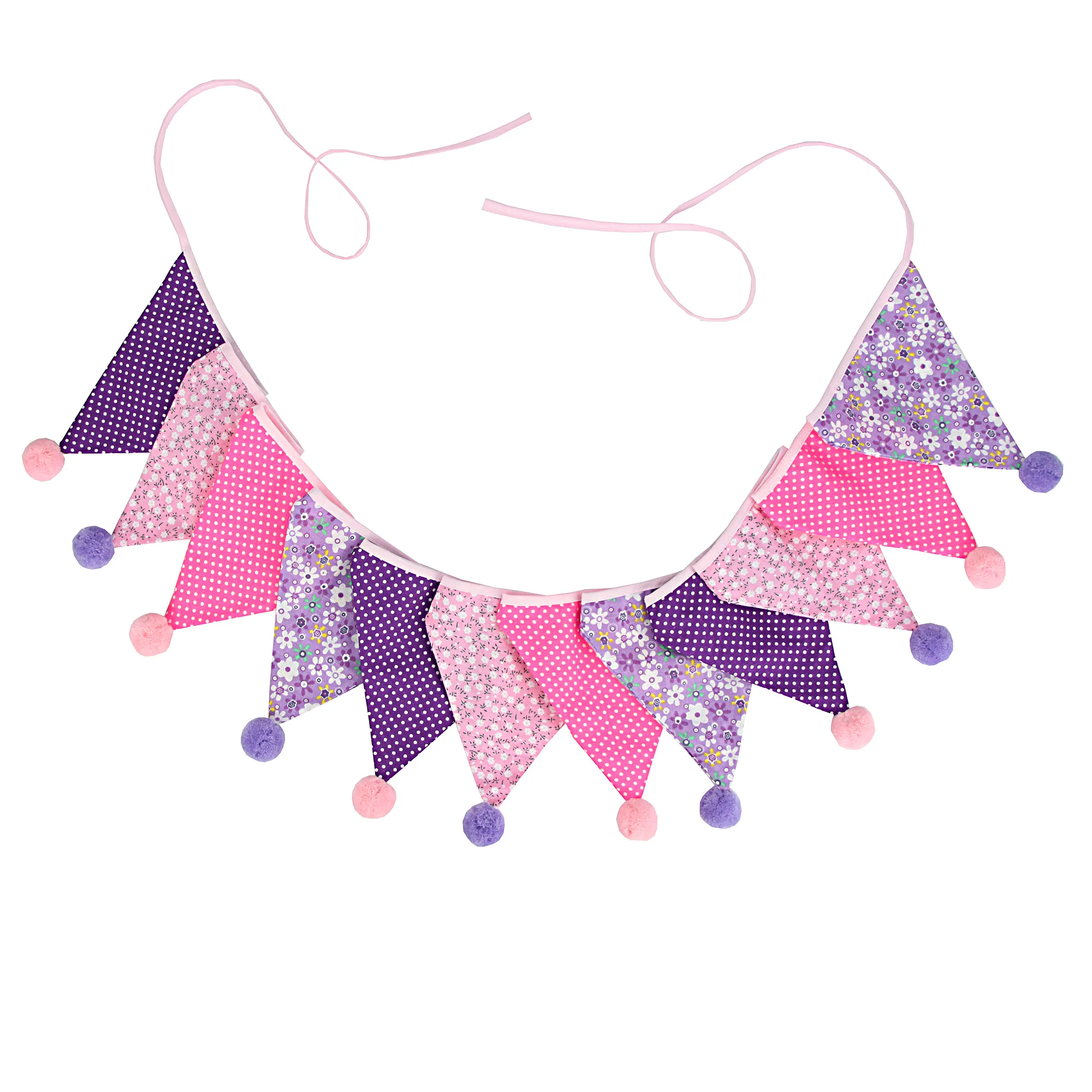 3,2 m Vintage-Blumenstoff-Wimpelkette, 12 Wimpel-Flaggen mit Kugeln, Hochzeit, Party, Dekoration, Banner, Zuhause, Babyparty, Karneval, Girlande – Detail 7