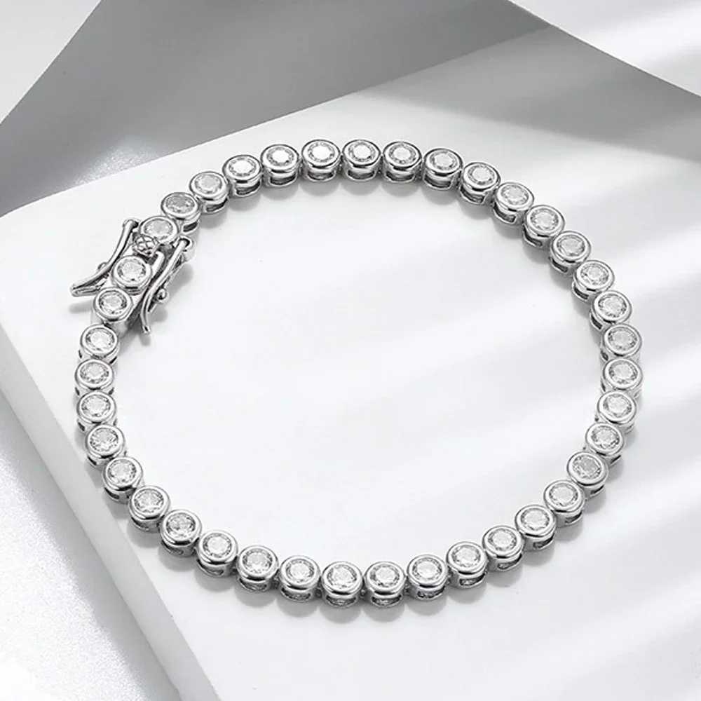 New D VVS1 Round Moissanite Tennis Bracelet Original s925 Sterling Silver Plated 18k Gold with GRA Bracelets for Women Man