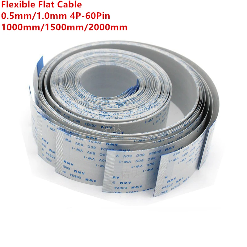 FFC FPC 1000mm/1500mm/2000mm AWM 20624 80C 60V VW-1 Flexible Flat Cable Ribbon Wire 4P6P8P10P12P14P16P20P24P26P30P32P40P50P60Pin