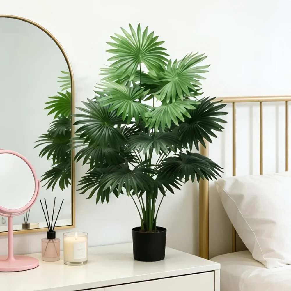 1 pièce de faux palmiers éventail géants à 24 feuilles, verdure artificielle en forme d'éventail, idéal pour la décoration douce du salon et les vitrines commerciales