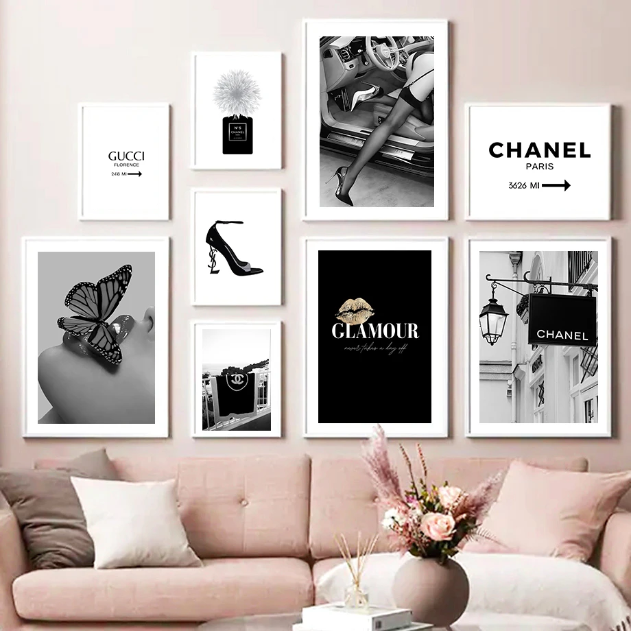 Fashionable Woman Luxury Perfume High-heeled Shoes Fashion Slogan Fashion Wall Art Canvas Painting Nordic Poster Room Decor