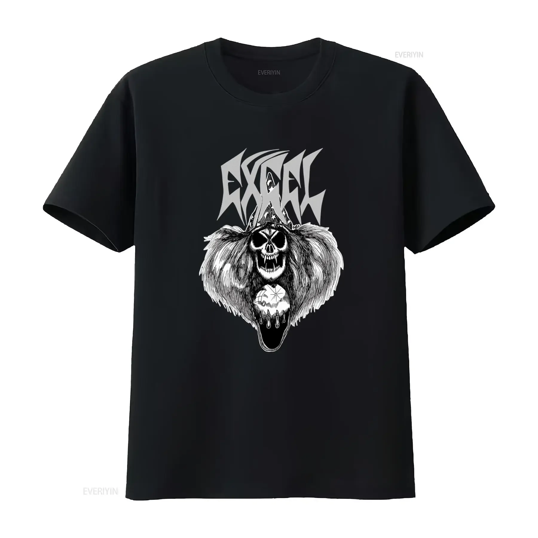 Vintage Excel Band Cotton Black All Size T Shirt Skull Design for Rock Fans vintage Washed Comfortable Breathable Casual Soft
