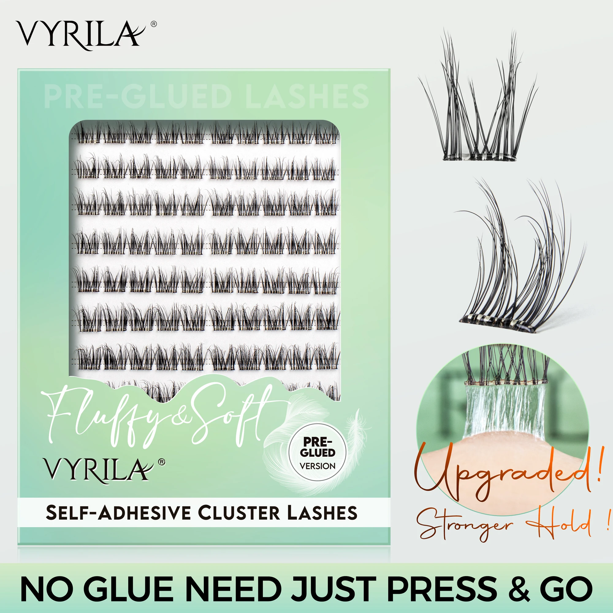 VYRILA Self-adhesive Eyelashes Pre Glued Cluster Lashes Natural Eyelashes with Built-in Adhesive Press on Lashes Clusters