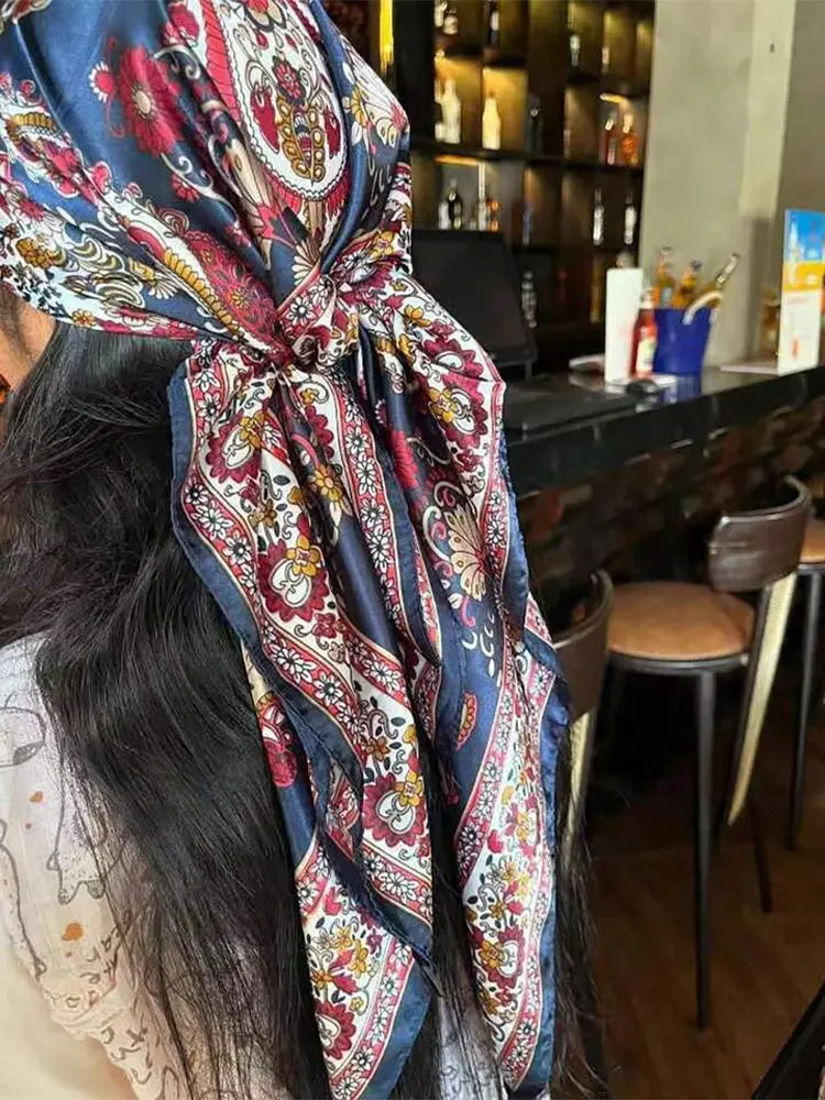 New Brand Print Headband Scarf Women Fashion 90*90cm Silk Satin Hijab Bandana Neckerhicef Sun Protection Shawl Wrap Headscarf image 5