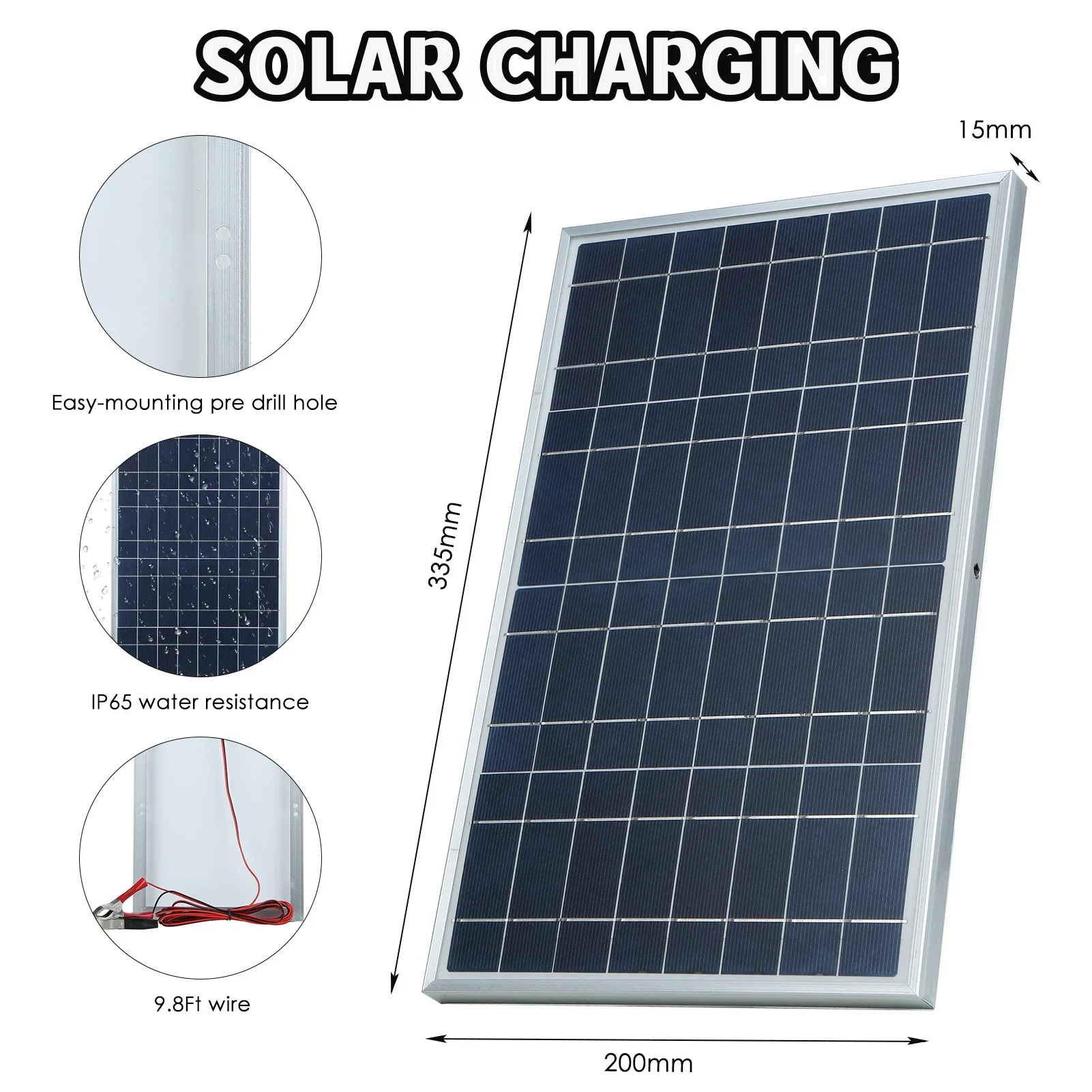 300W Solar Panel 18V Polycrystalline Silicon Solar Charging Panel Kit Outdoor Household Portable Rechargeable Solar Cell Charger