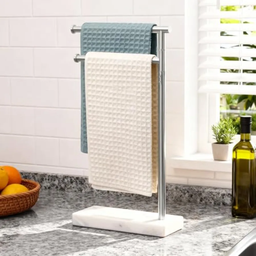 

Hand Towel Holder Stand for Bathroom, Countertop Towel Stand Swivel with Marble Base, 17.3" 2 Arms Hand Towel Holder Freestandi