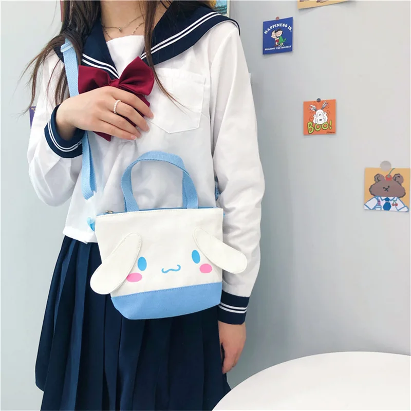 New Kuromi My Melody Cinnamoroll Pompompurin Canvas Bag For Women Kawaii Students Crossbody Sling Bag Cute Girls Mini Handbag