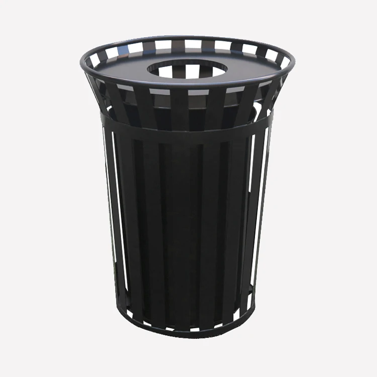 xx-Outdoor Street Metal Steel Round Recycle Trash Bin 140 Liter Garbage Can 38gal Black Waste Bin Container*