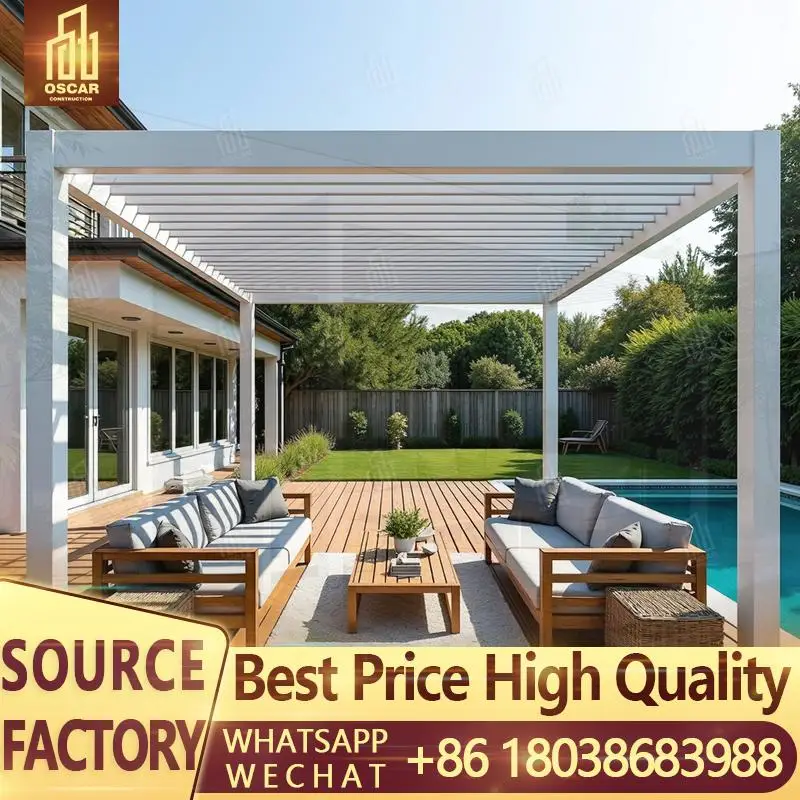 

3X3 Sliding Roof Aluminium Gazebo Electric Louvres Smart Solar Awning Pergola for Restaurant Backyard pergola