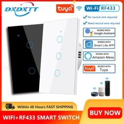 Tuya-interruptor inteligente RF433 para el hogar, dispositivo de pared con Sensor táctil, sin cable neutro, WiFi, Alexa y Google Home, EE. UU., 1/2/3 entradas