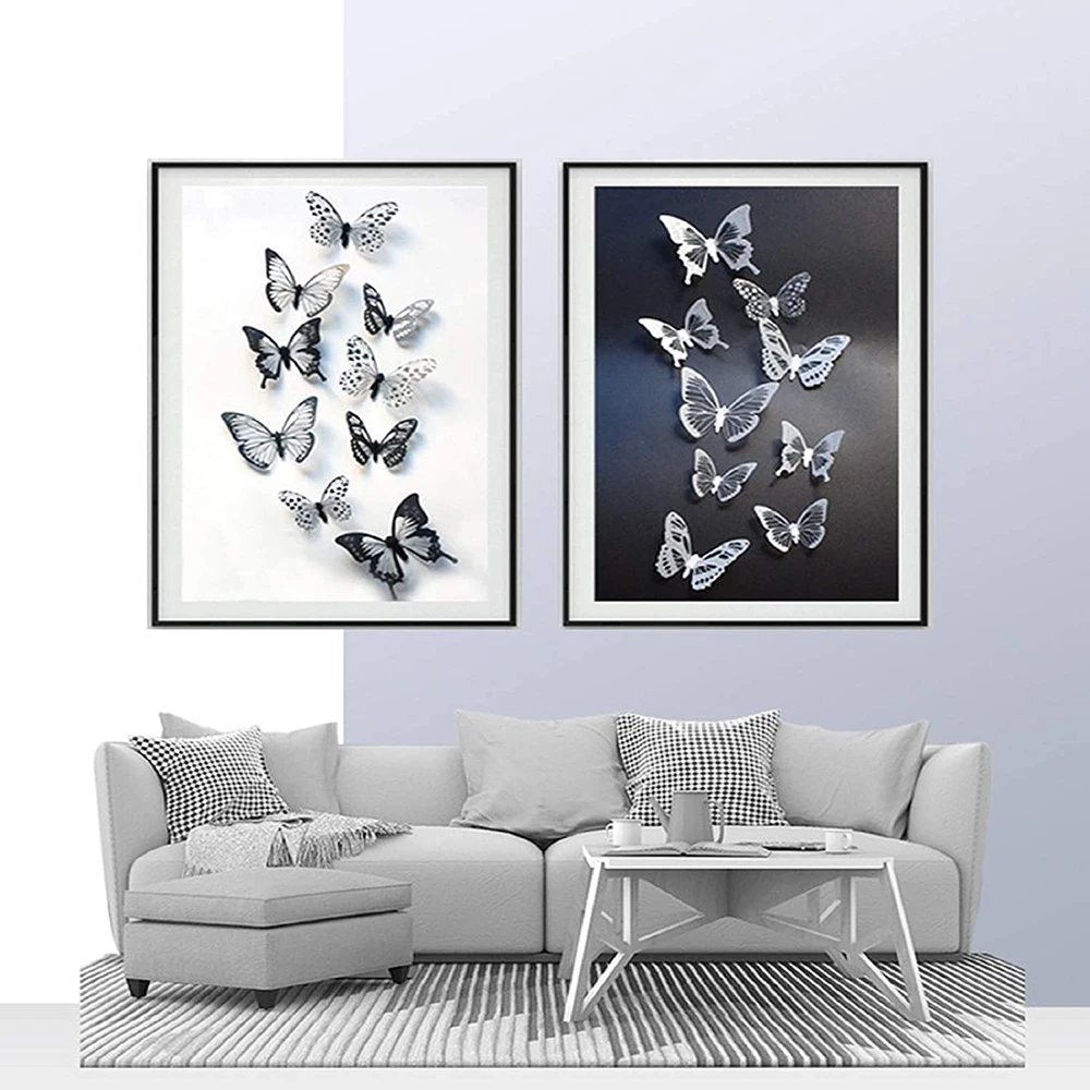 18Pcs Black White Butterfly Wall Stickers Decor 3D Removable Glitter Butterflies Home Decoration Wedding Living Room Ornaments