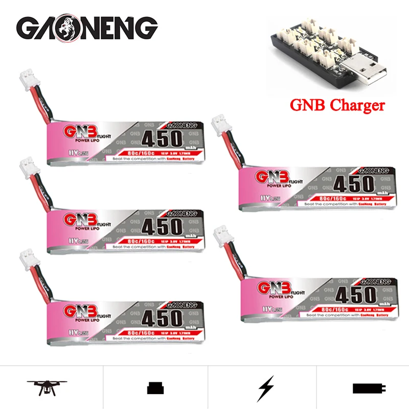 Upgrade 160C GNB 1S 3.8V 450mAh LiPo Battery For Racing Drone FPV Quadcopter Helicopter Model Parts HV 3.8V Rechargeable Battery