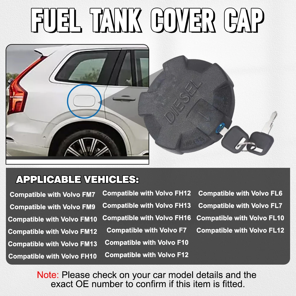 Black Volvo Tank Cap with Key Gas Tank Cap with Key for Volvo Fuel Tank cap Volvo 1189577 For Volvo vehicles
